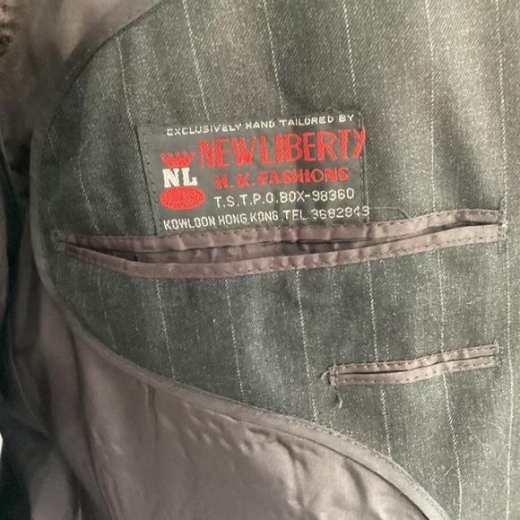 Double Breasted Peak Collar Charcoal/ Blue Bespoke Pinstripe Suit Coat 42 Reg - Picture 8 of 12